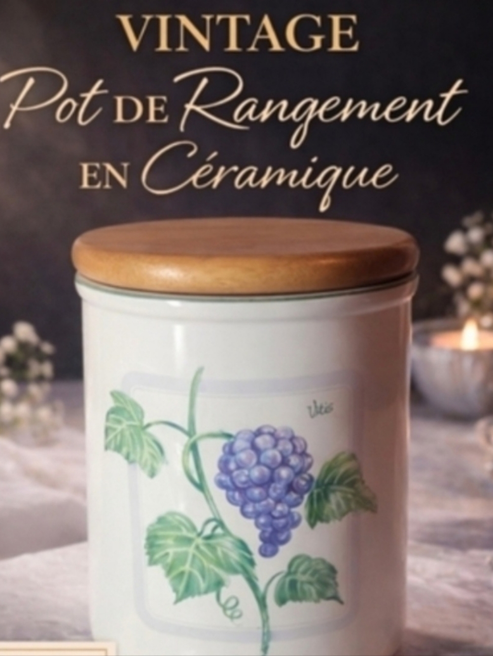 HIMARK White Ceramic Kitchen Canister with Wooden Lid